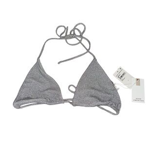 NWT Good American Glitter Metallic Silver Gray Bikini Top Size 3